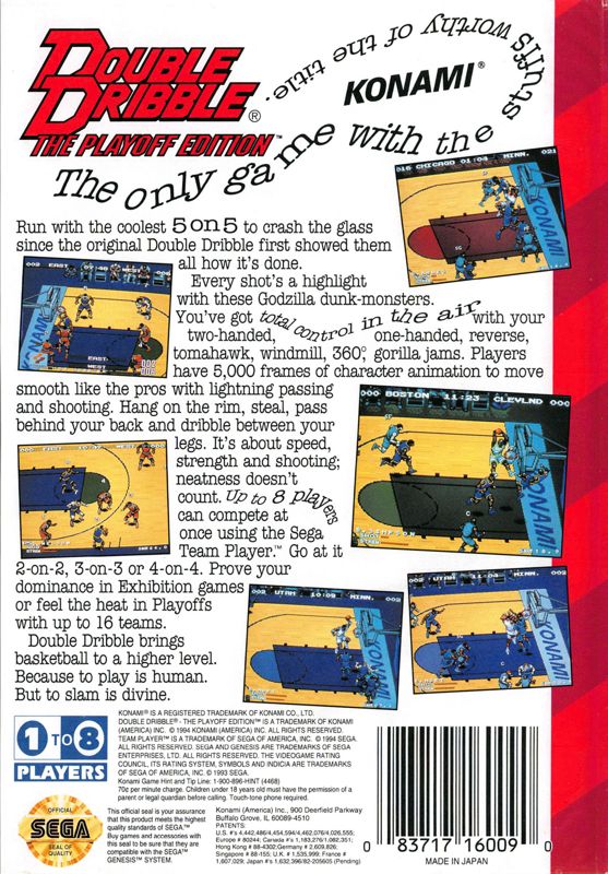 Back Cover for Double Dribble: The Playoff Edition (Genesis)