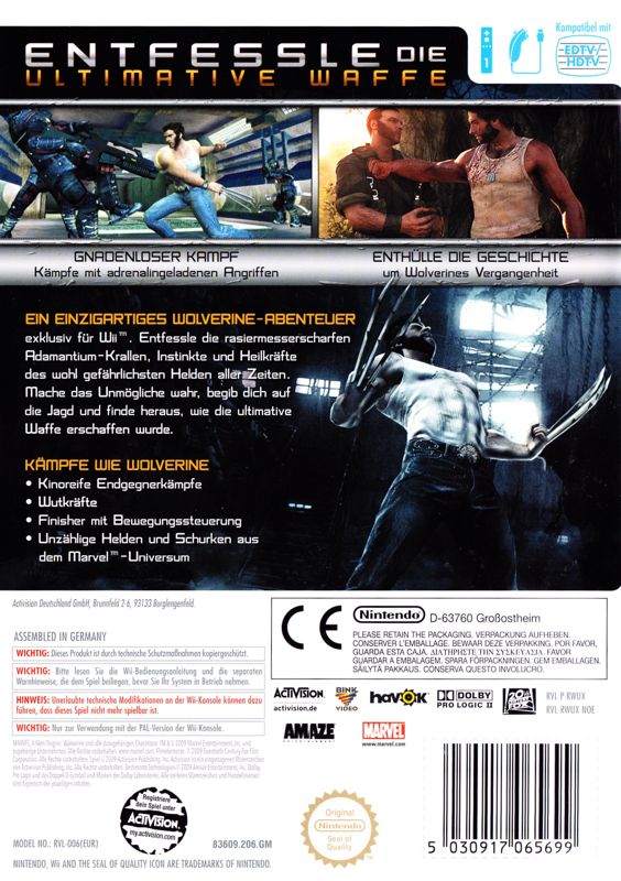 Back Cover for X-Men Origins: Wolverine (Wii)