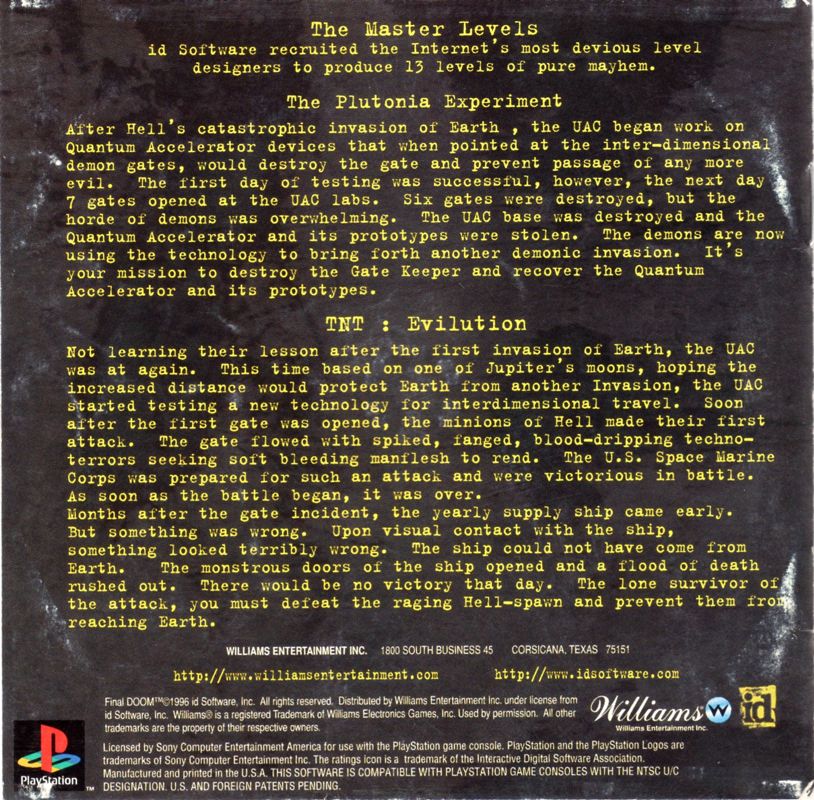 Inside Cover for Final Doom (PlayStation)