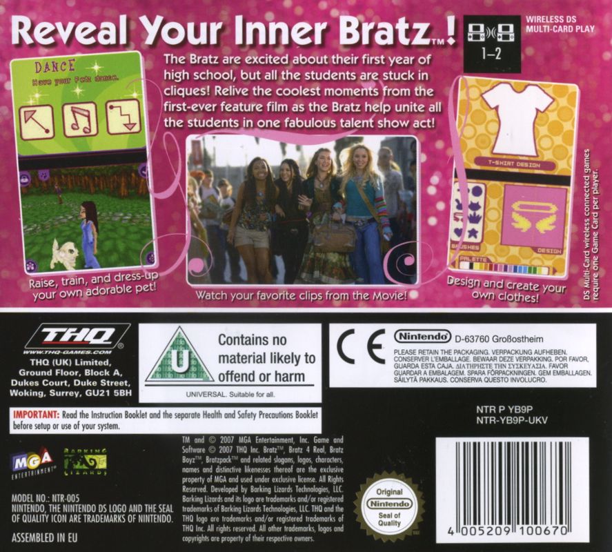 Back Cover for Bratz 4 Real (Nintendo DS)