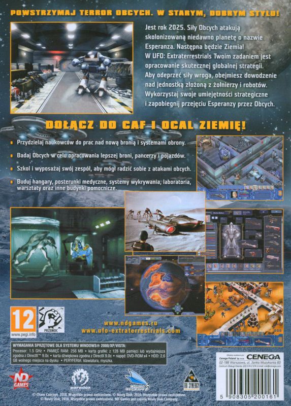 Back Cover for UFO: Extraterrestrials (Windows)