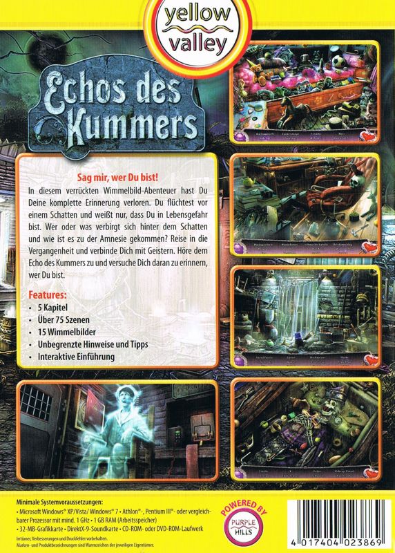 Back Cover for Echoes of Sorrow (Windows) (Yellow Valley release)
