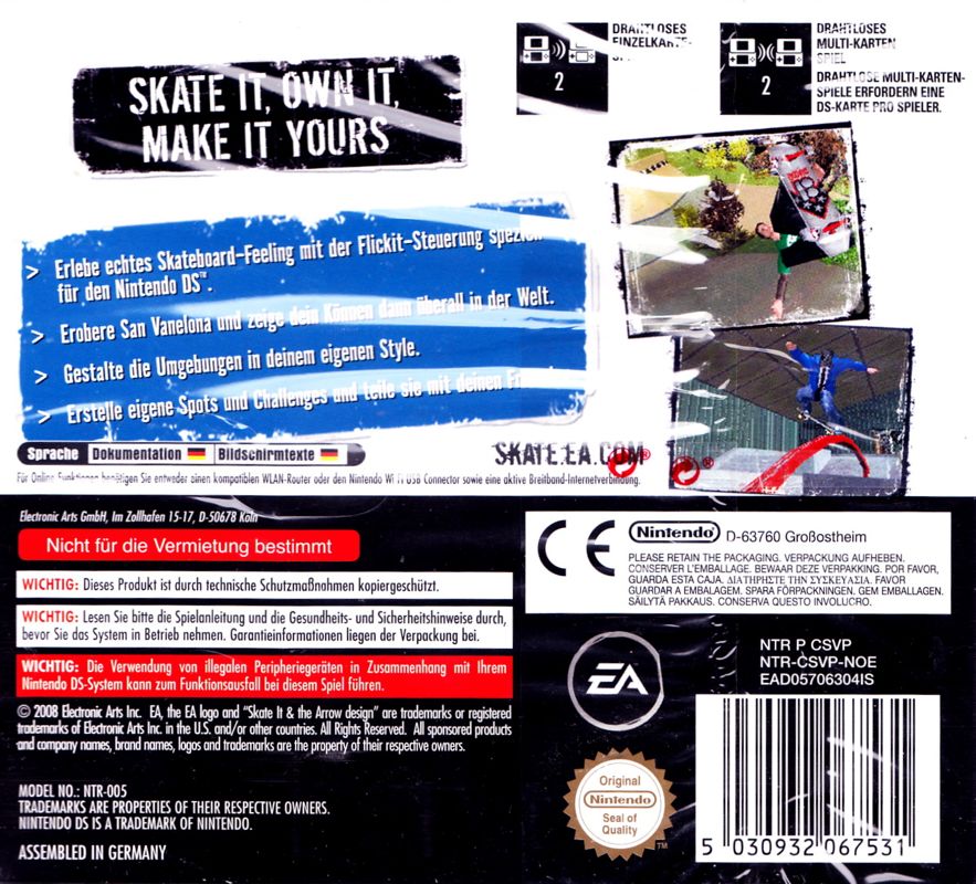 Back Cover for Skate It (Nintendo DS)
