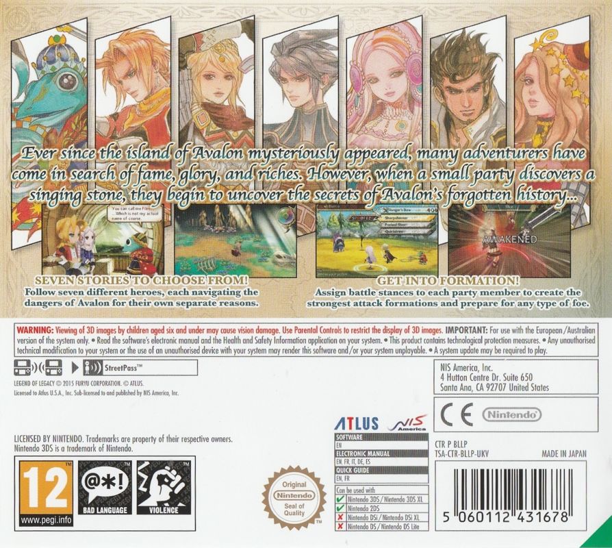 Back Cover for The Legend of Legacy (Nintendo 3DS) (retail release)