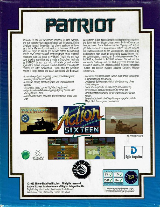 Back Cover for Patriot (DOS) (Action Sixteen release)