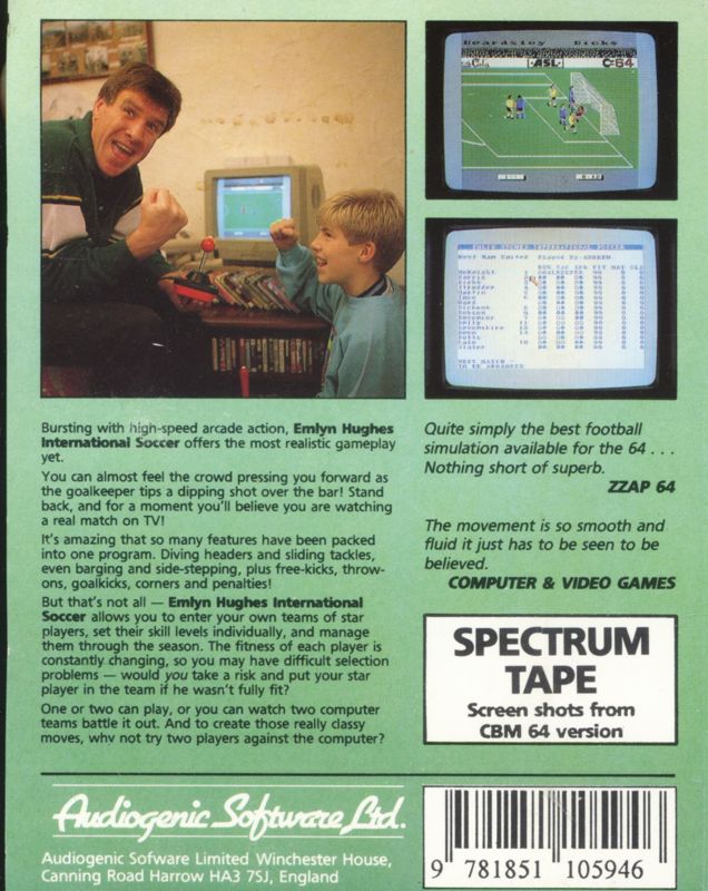 Back Cover for Emlyn Hughes International Soccer (ZX Spectrum)
