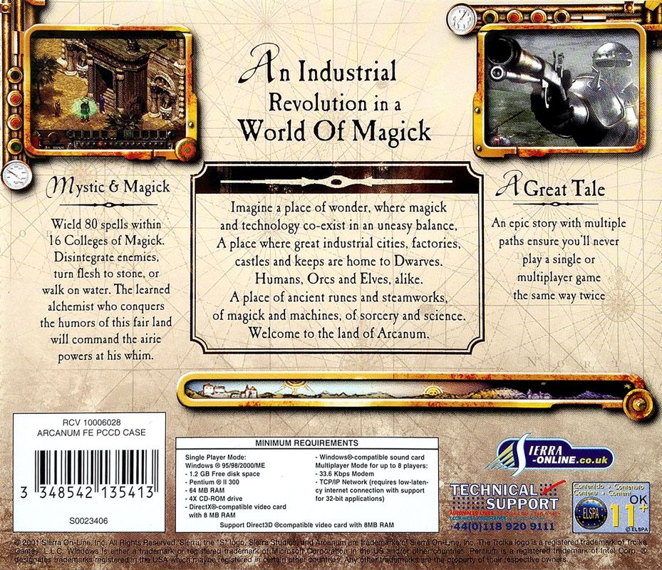 Other for Arcanum: Of Steamworks & Magick Obscura (Windows): Jewel Case - Back