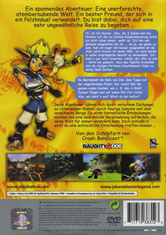 Back Cover for Jak and Daxter: The Precursor Legacy (PlayStation 2) (Platinum Release)