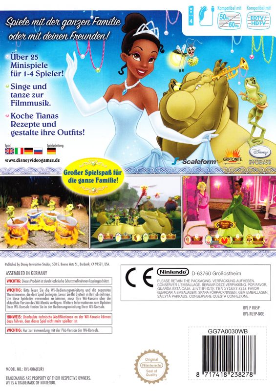 Back Cover for Disney The Princess and the Frog (Wii)