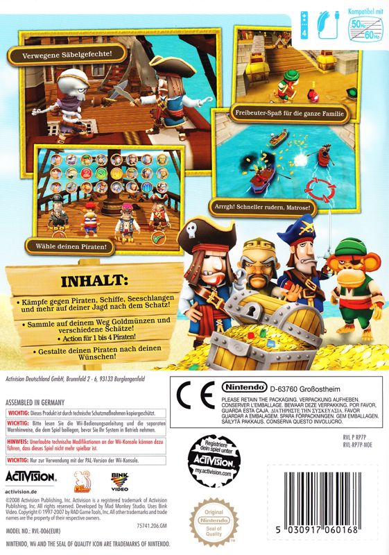 Back Cover for Pirates: Hunt for Blackbeard's Booty (Wii)