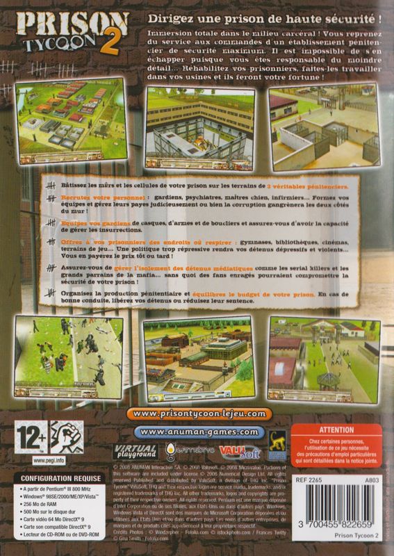 Back Cover for Prison Tycoon 2: Maximum Security (Windows)
