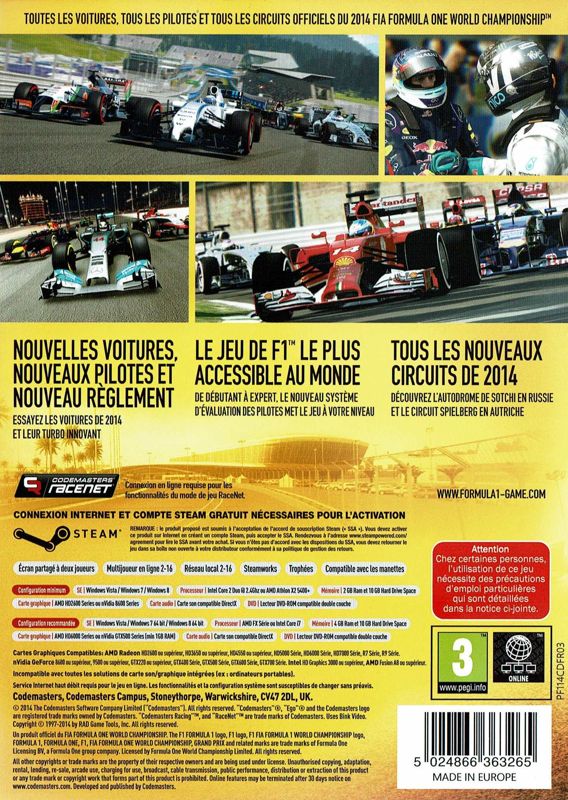 Back Cover for F1 2014 (Windows)