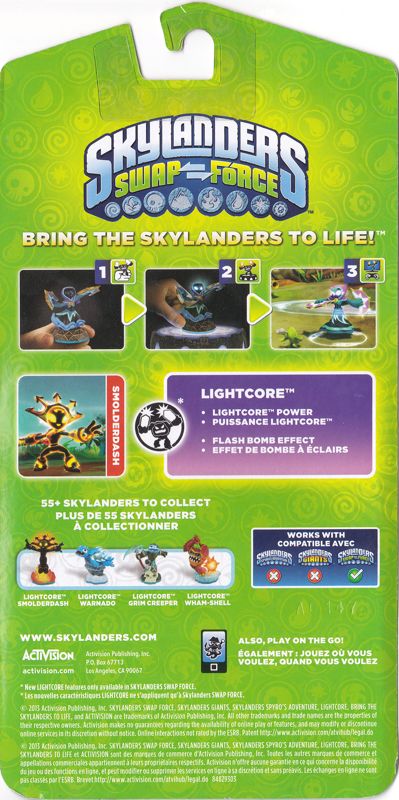 Back Cover for Skylanders: Swap Force - Smolderdash (LightCore) (Nintendo 3DS and PlayStation 3 and PlayStation 4 and Wii and Wii U and Xbox 360 and Xbox One)