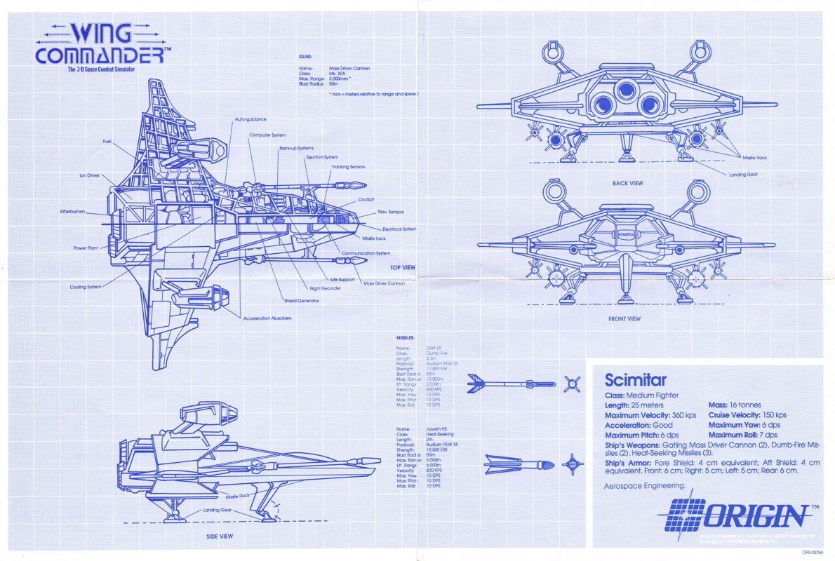 Extras for Wing Commander: Deluxe Edition (DOS): Scimitar blueprint