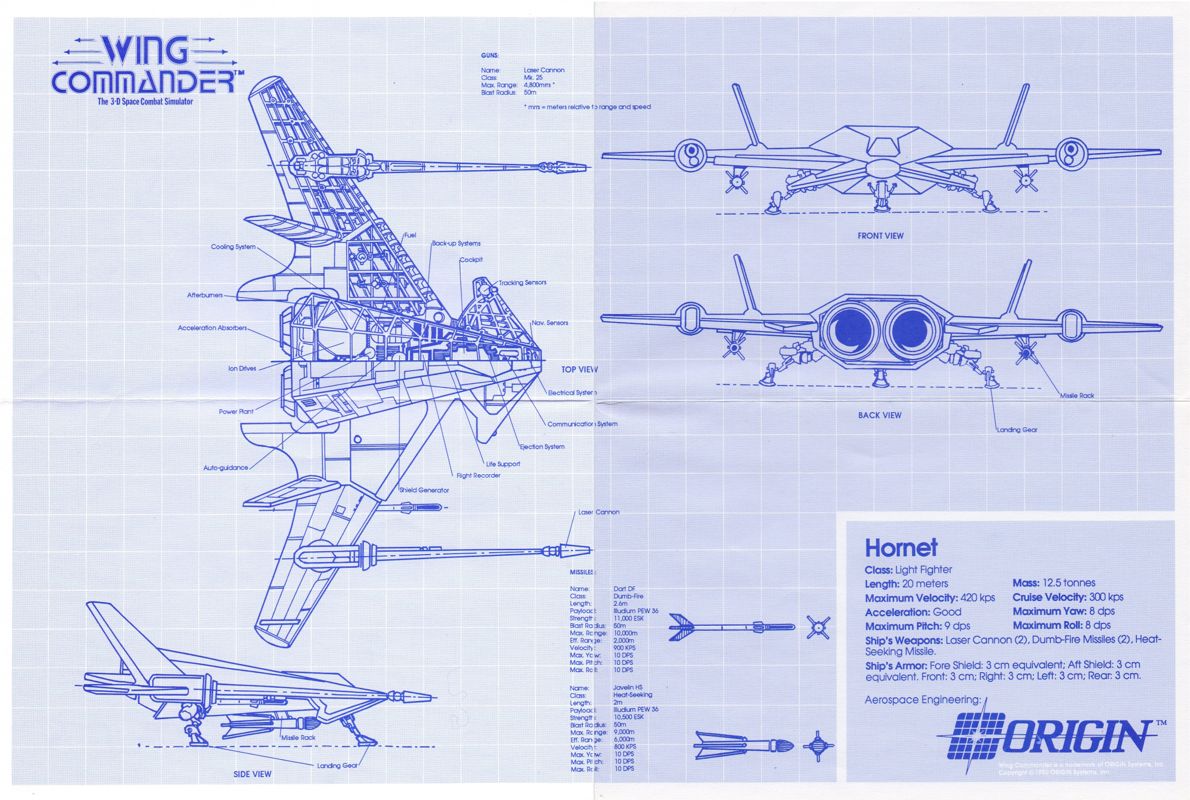 Extras for Wing Commander: Deluxe Edition (DOS): Hornet blueprint