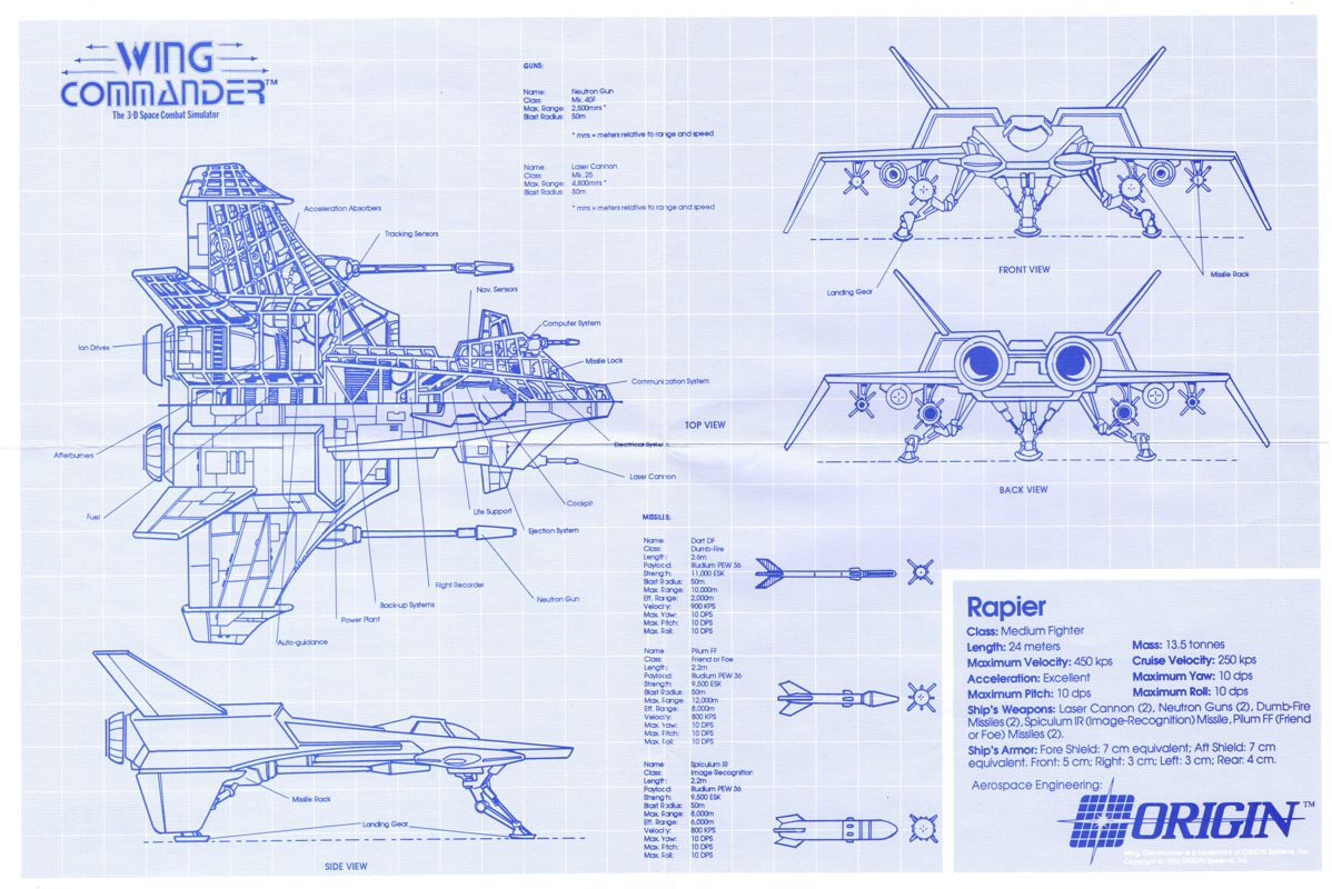 Extras for Wing Commander: Deluxe Edition (DOS): Rapier blueprint