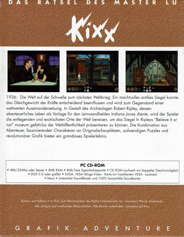 Back Cover for Ripley's Believe It or Not!: The Riddle of Master Lu (DOS) (Kixx release)