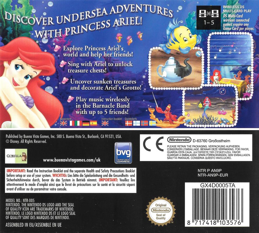 Back Cover for Disney's The Little Mermaid: Ariel's Undersea Adventure (Nintendo DS)