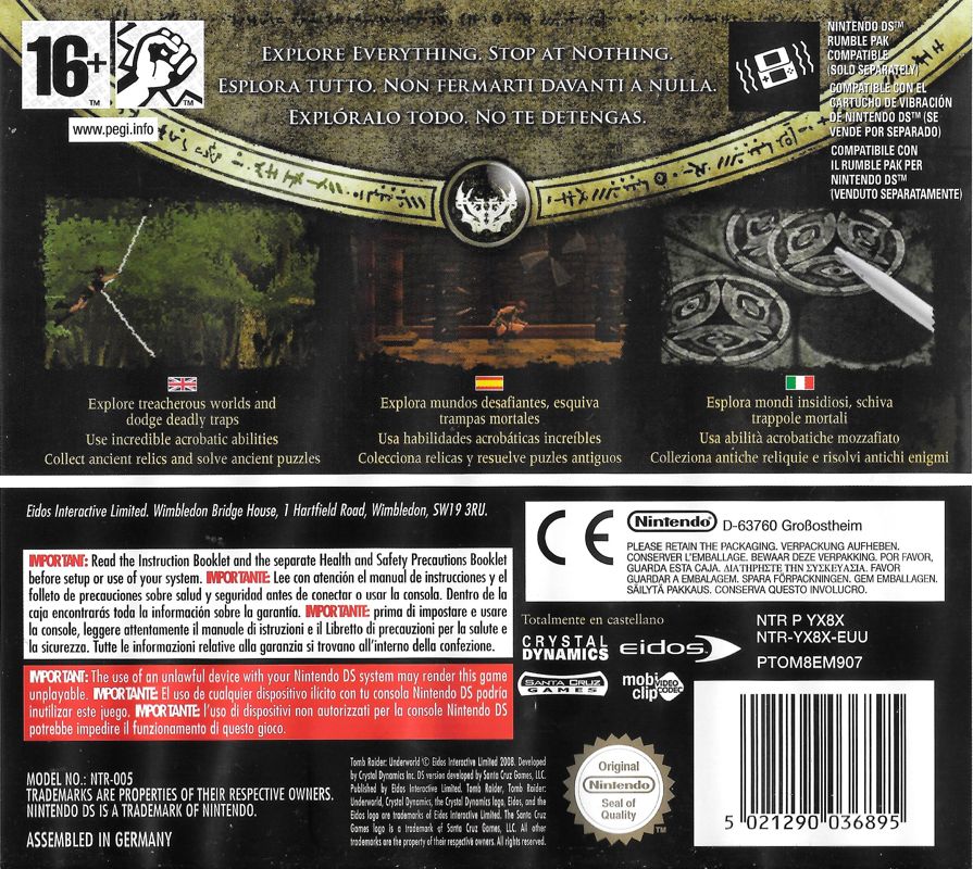 Back Cover for Tomb Raider: Underworld (Nintendo DS)