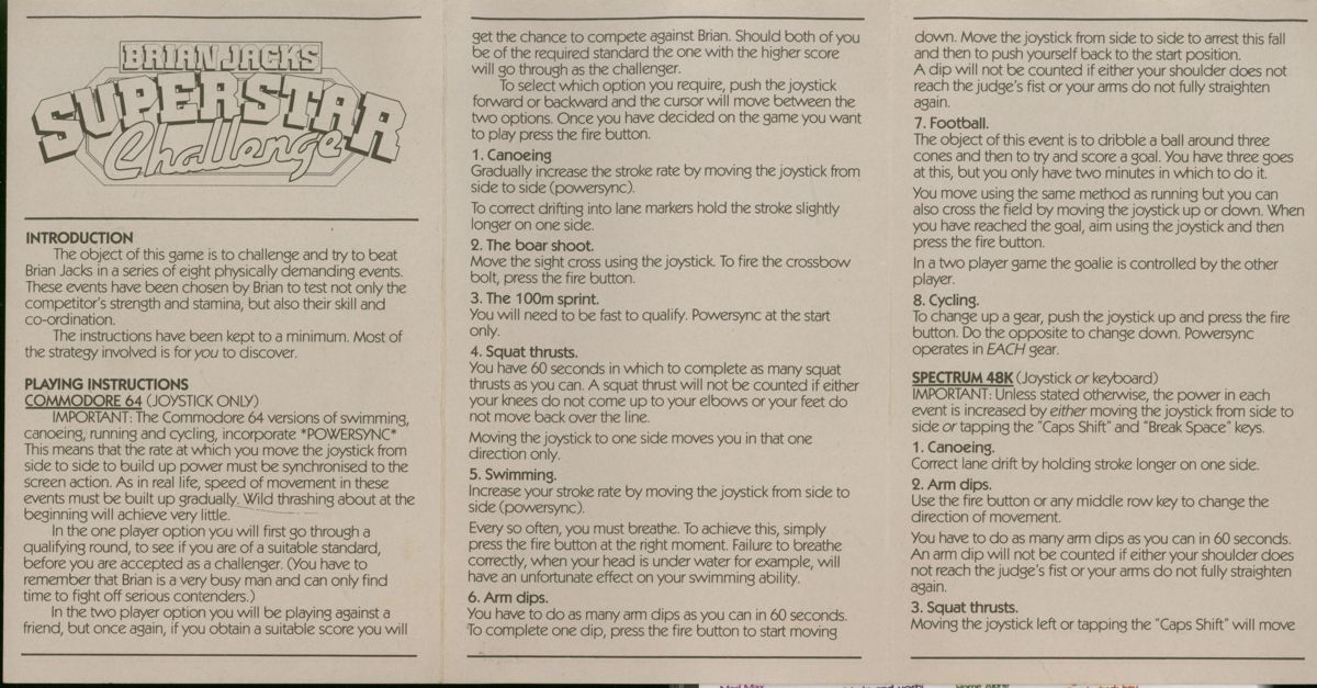 Manual for Brian Jacks Superstar Challenge (ZX Spectrum)