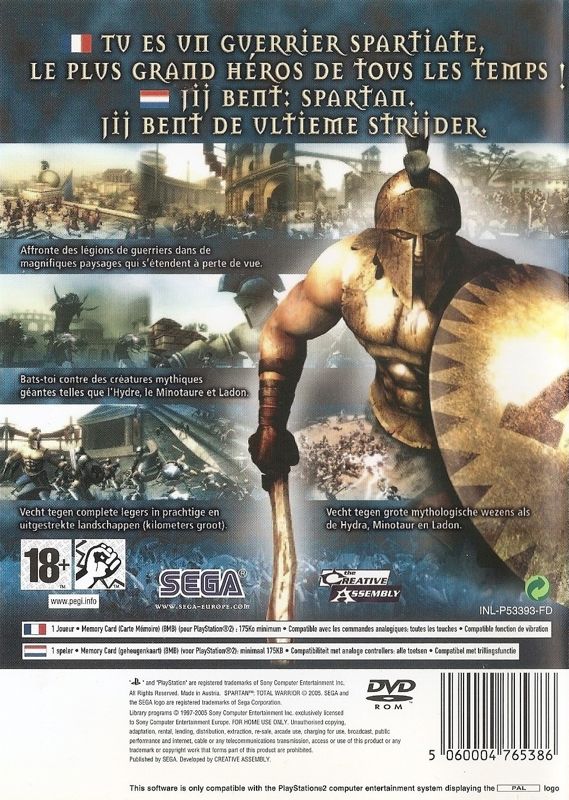 Back Cover for Spartan: Total Warrior (PlayStation 2)