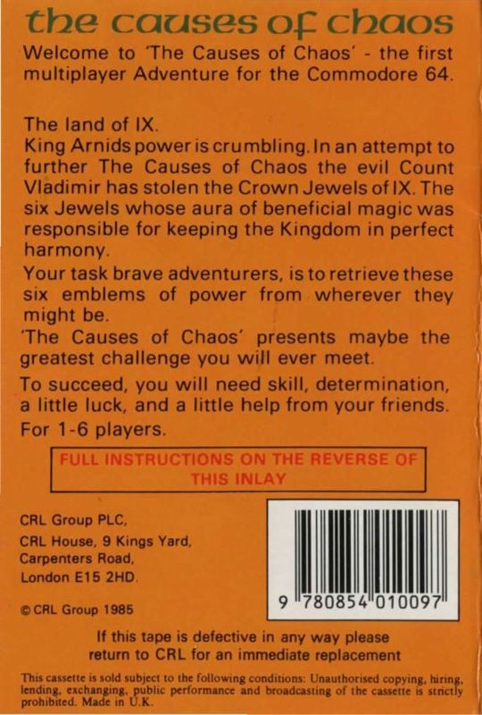 Back Cover for The Causes of Chaos (Commodore 64)