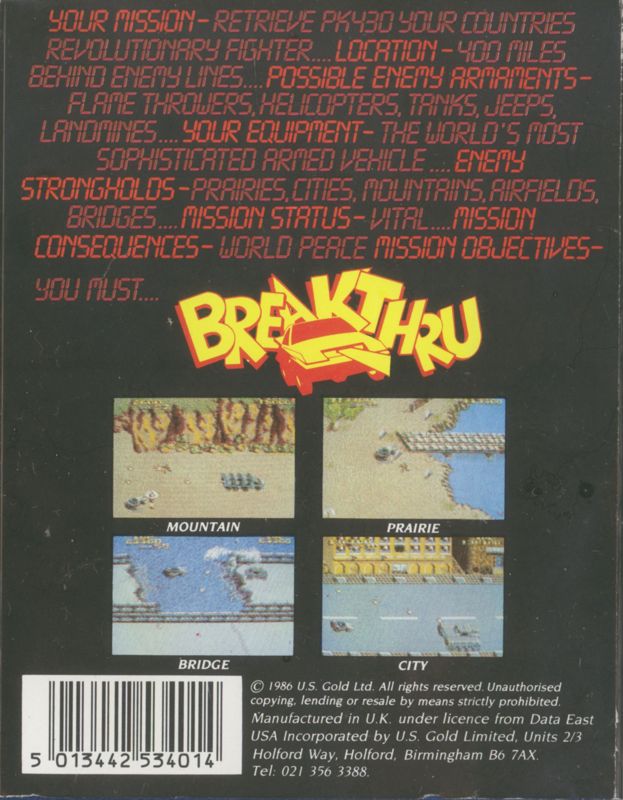 Back Cover for BreakThru (ZX Spectrum)