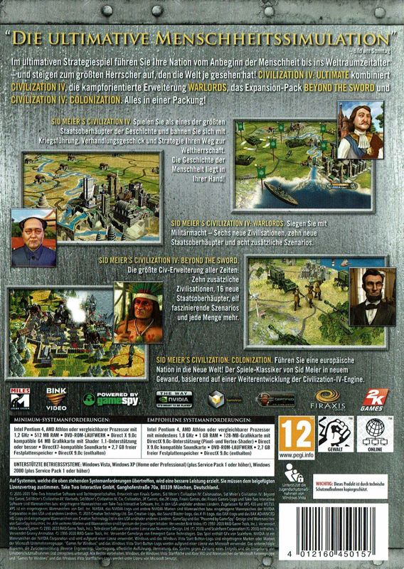 Back Cover for Sid Meier's Civilization IV: The Complete Edition (Windows)