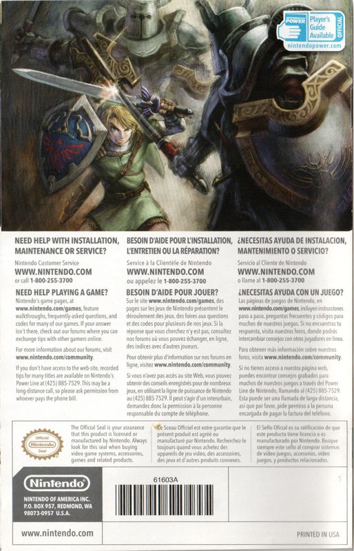 Manual for The Legend of Zelda: Twilight Princess (Wii): Back