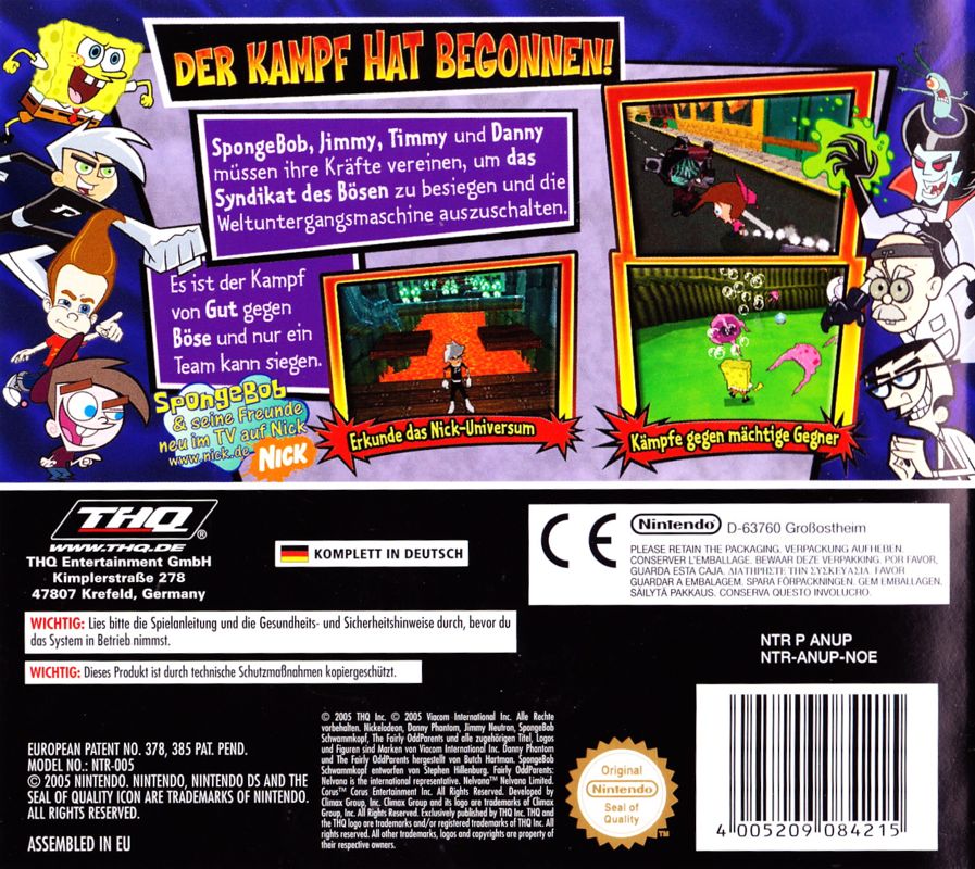 Back Cover for Nicktoons Unite! (Nintendo DS)