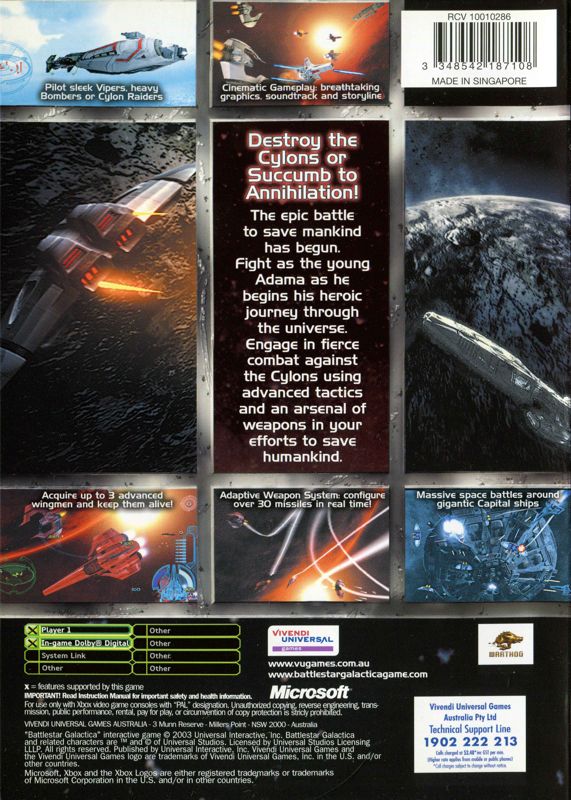 Back Cover for Battlestar Galactica (Xbox)