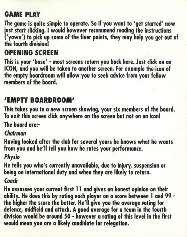 Inside Cover for Kenny Dalglish Soccer Manager (ZX Spectrum)