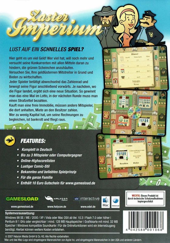 Back Cover for Zaster Imperium (Macintosh and Windows)