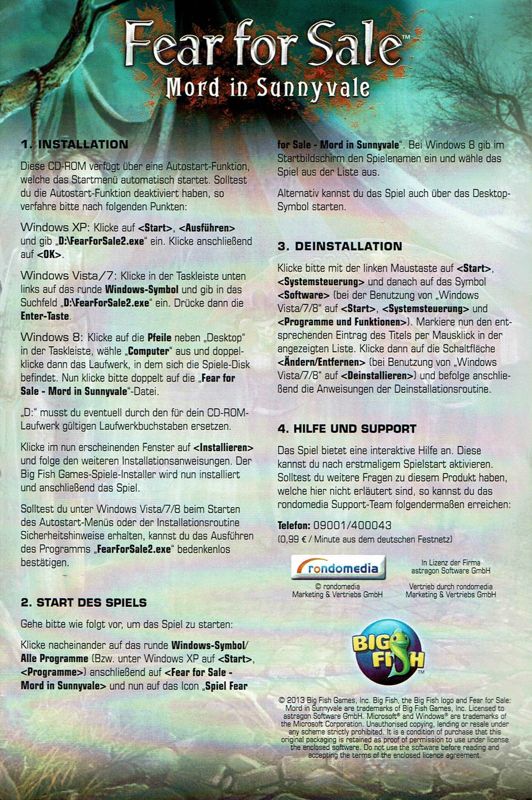 Manual for Fear for Sale: Sunnyvale Story (Windows) (play+smile release): Front