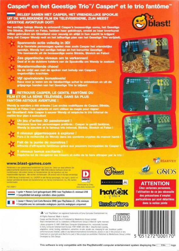 Back Cover for Casper and the Ghostly Trio (PlayStation 2)