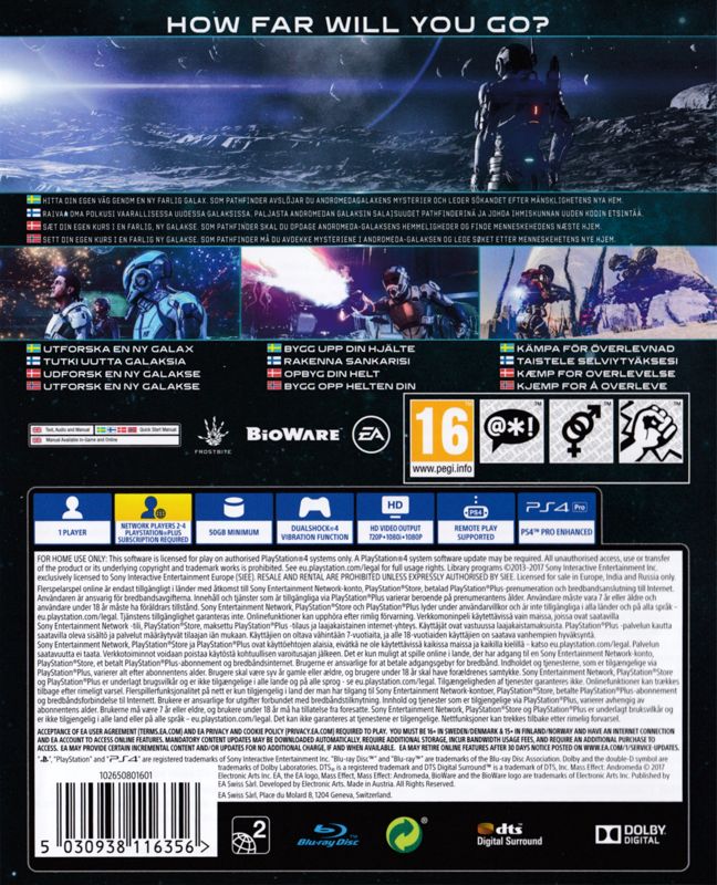 Back Cover for Mass Effect: Andromeda (PlayStation 4)