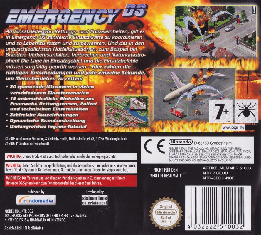 Back Cover for Emergency! Disaster Rescue Squad (Nintendo DS)
