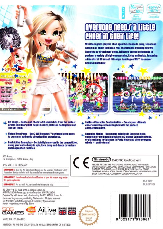 Back Cover for We Cheer (Wii)