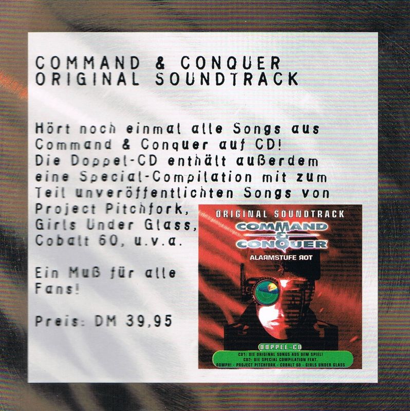Advertisement for Command & Conquer: Mission CD - Gegenangriff (Limited Edition) (DOS and Windows): Soundtrack