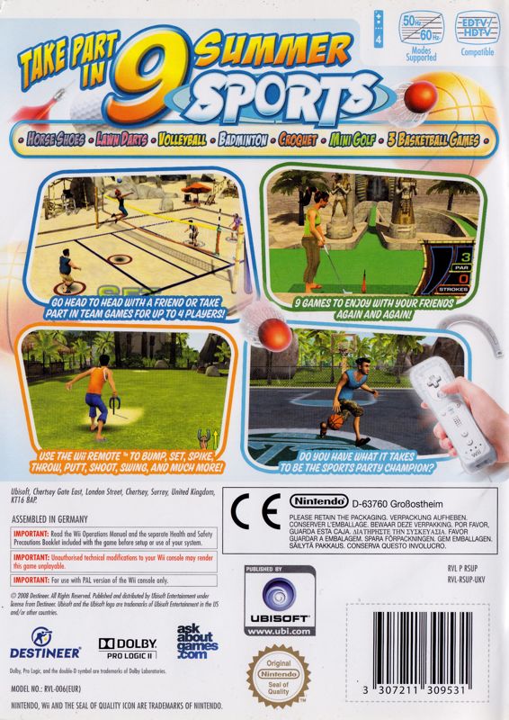 Back Cover for Summer Sports: Paradise Island (Wii)