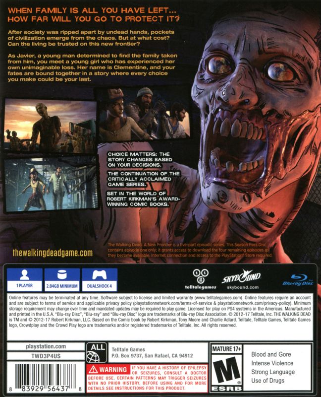 Back Cover for The Walking Dead: A New Frontier (PlayStation 4)