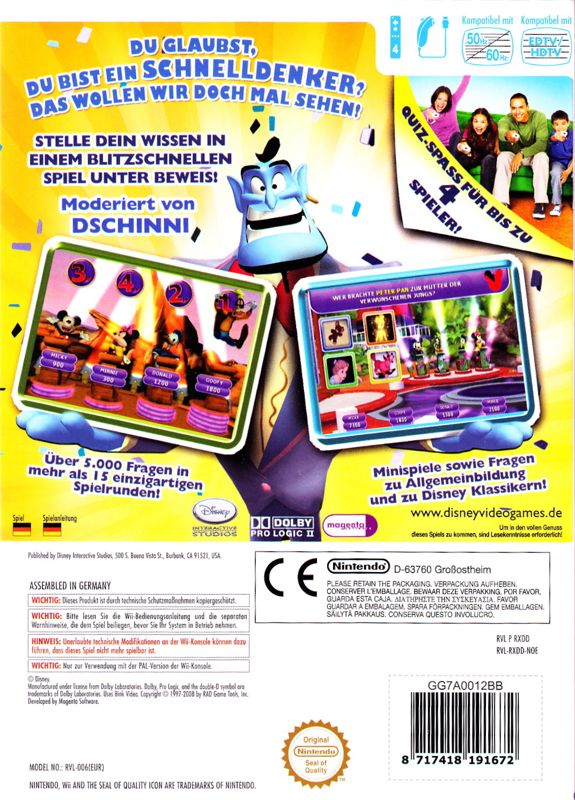 Back Cover for Disney Th!nk Fast (Wii)