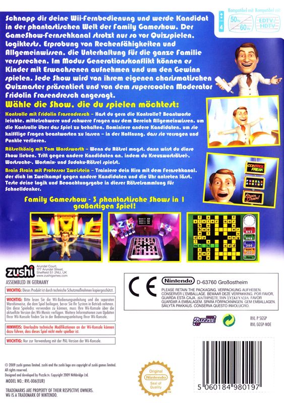 Back Cover for Family Gameshow (Wii)