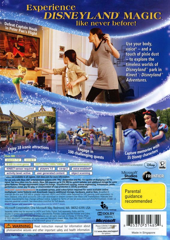 Back Cover for Kinect: Disneyland Adventures (Xbox 360)
