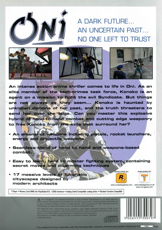 Back Cover for Oni (PlayStation 2) (Platinum release)