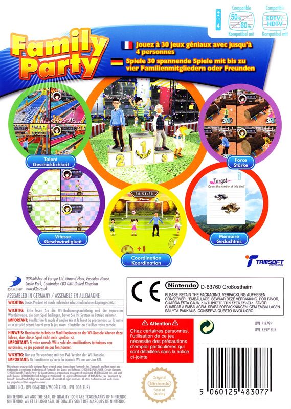 Back Cover for Family Party: 30 Great Games (Wii)