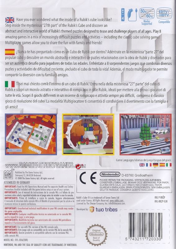 Back Cover for Rubik's World (Wii)