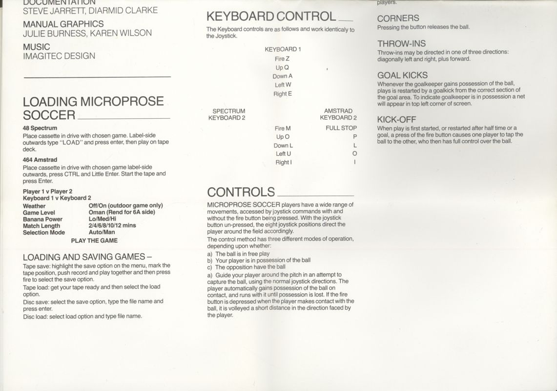 Manual for Keith Van Eron's Pro Soccer (ZX Spectrum) (128K Upgraded version)