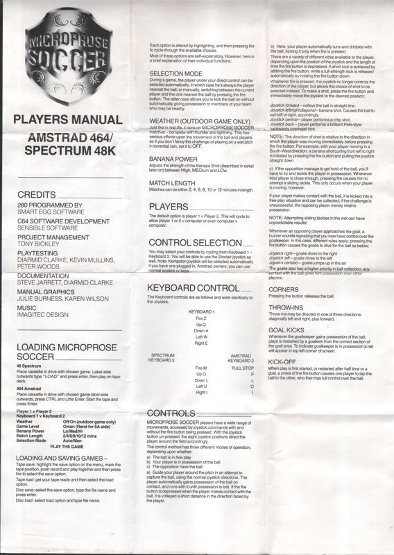 Manual for Keith Van Eron's Pro Soccer (ZX Spectrum)