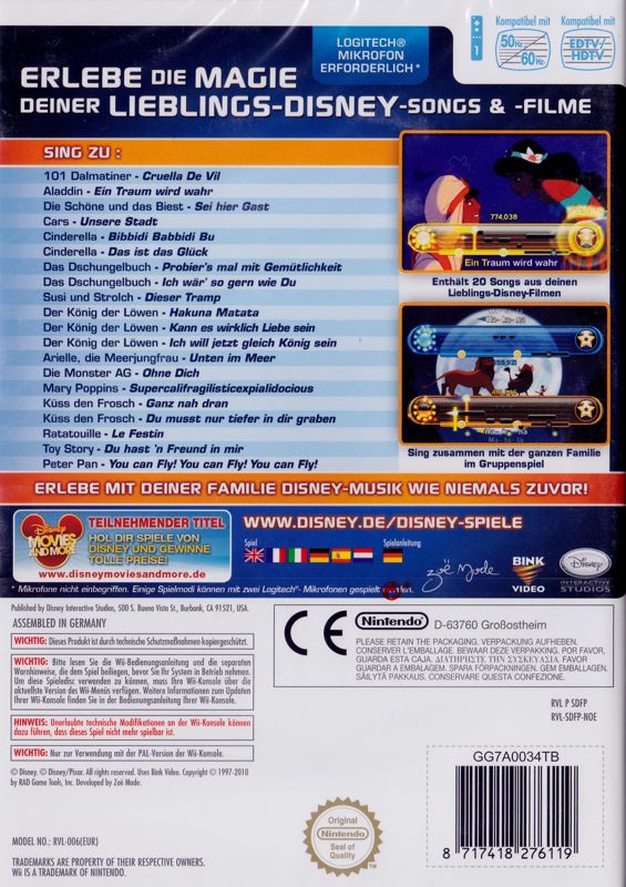 Back Cover for Disney Sing It: Family Hits (Wii)